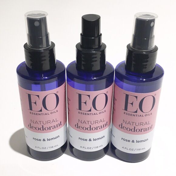 Lot Of 3 EO Essential Oils Natural Deodorant Spray 4oz ROSE & LEMON